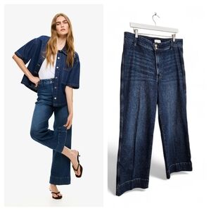 H&M Wide High Waist Jeans 14 Blue Wide Leg Denim Stretch Trend 2026